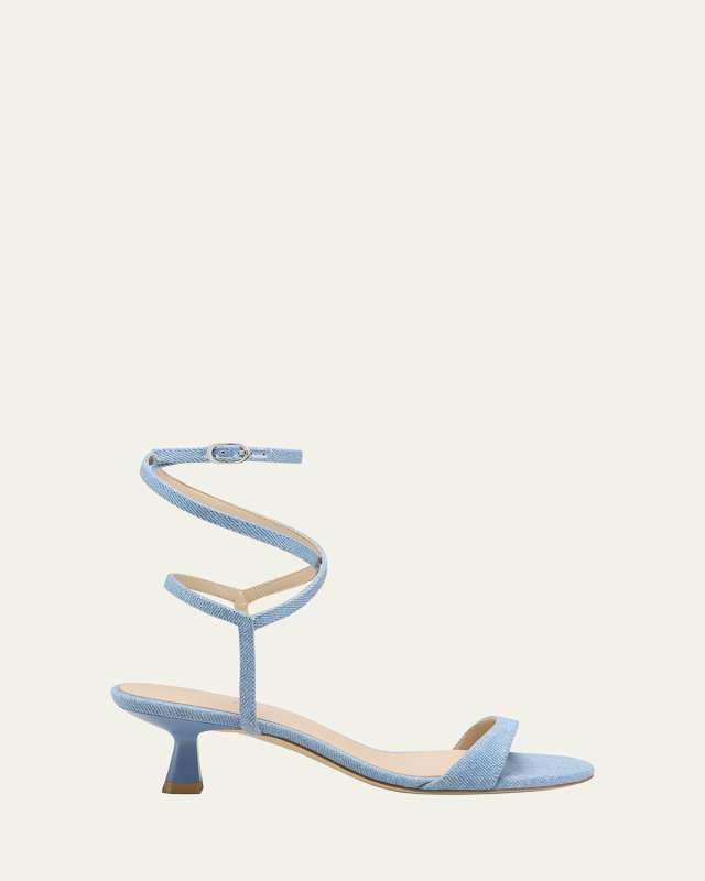 Nudist Denim Ankle-Strap Kitten Sandals